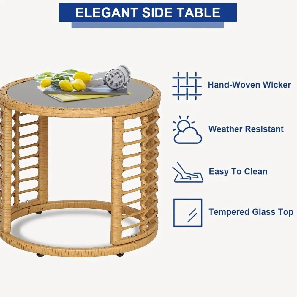 Juego de bistró para exteriores de 3 o 5 piezas, muebles de exterior para balcón, sillas de ratán para patio, juegos de conversación con mesa auxiliar para porche, patio, balcón