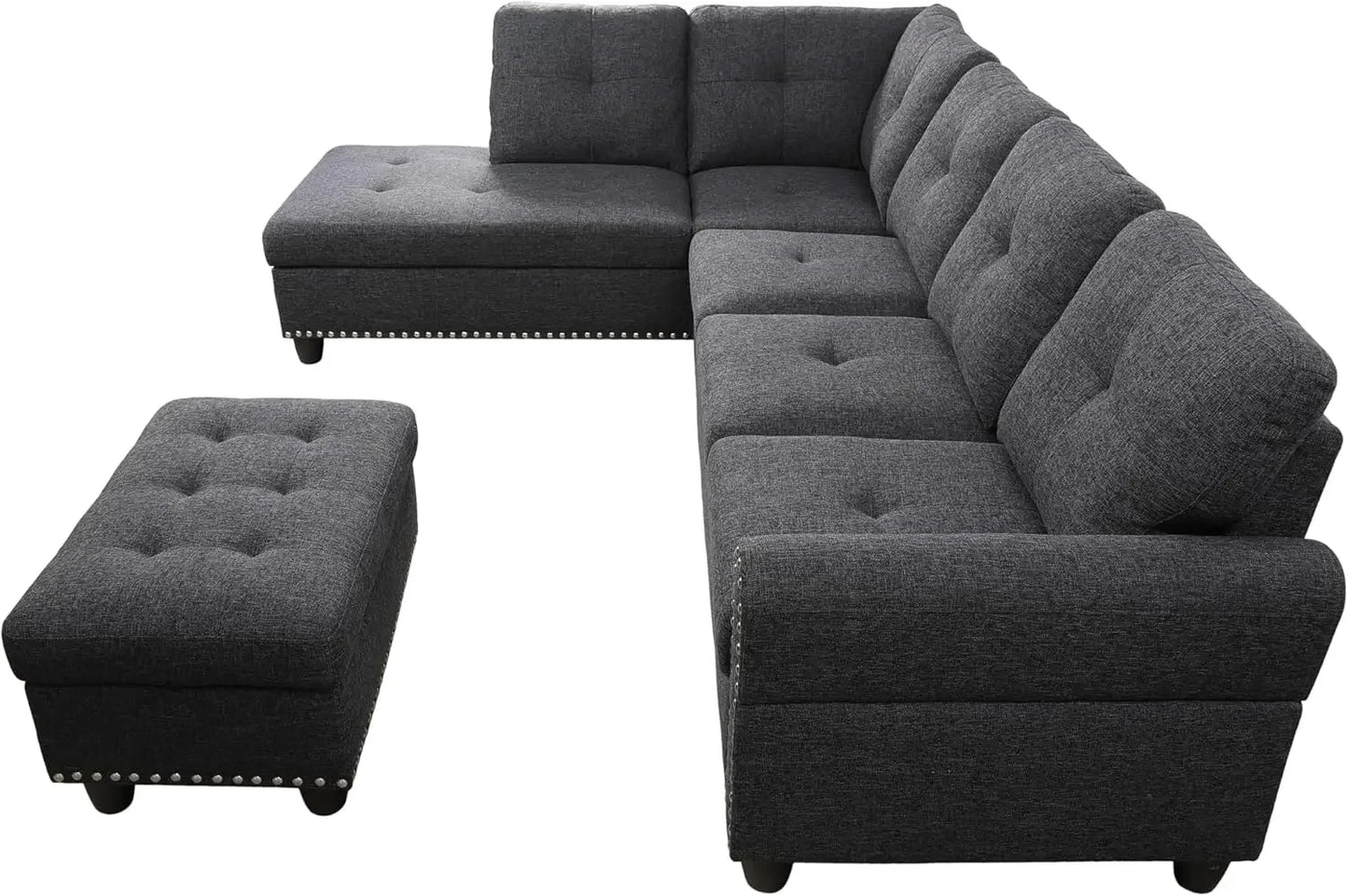 Sectional Sofa with Ottoman Living Room Furniture Set Left Facing Chaise, 2 Cup HoldersComfy Upholstered Sofa&Couch Corner