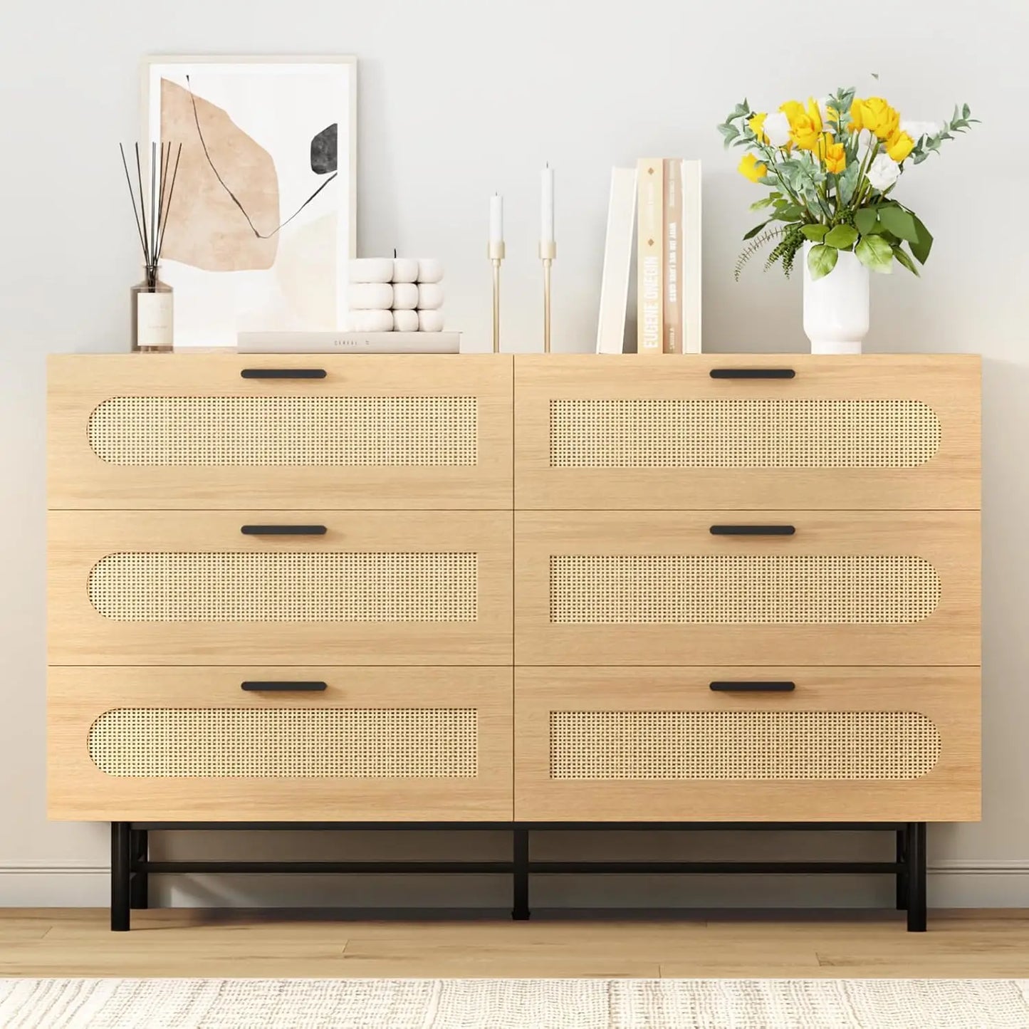 Dresser with 6 Drawers and Metal Handle,Sturdy Frame Modern Bedroom Furniture, Chest of Drawers, White Dressers with Drawers