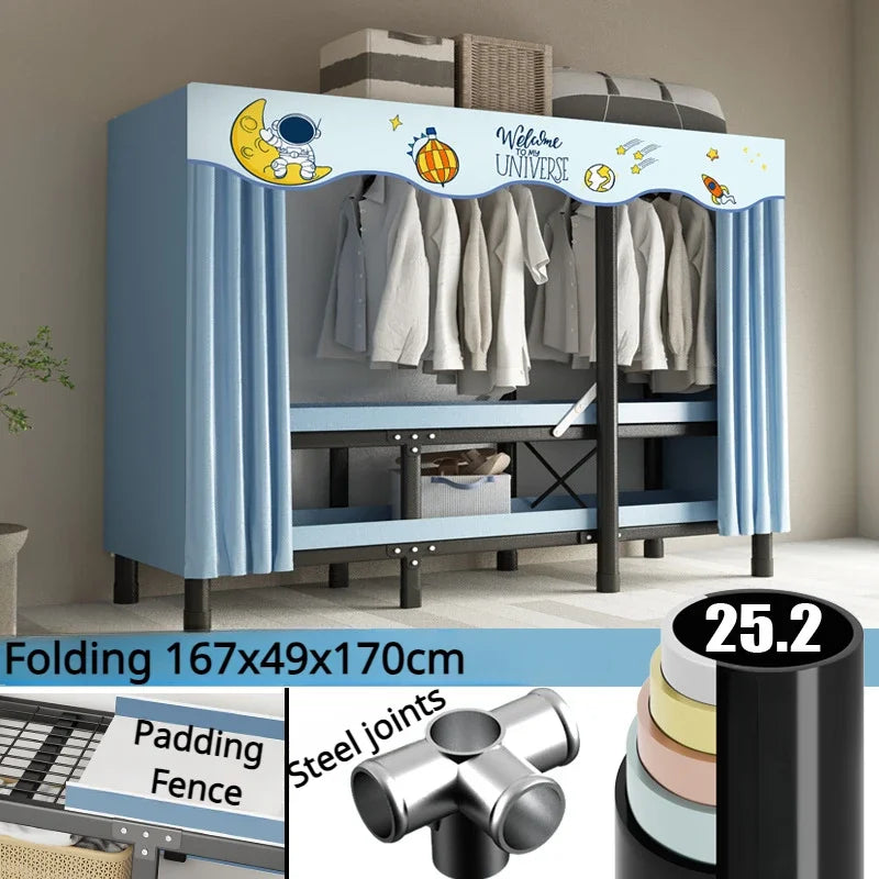 Cloth Wardrobe Foldable Steel Frame Simple Durable RentalRoom Storage Closet Locker Bedroom Furniture Installation-Free Wardrobe