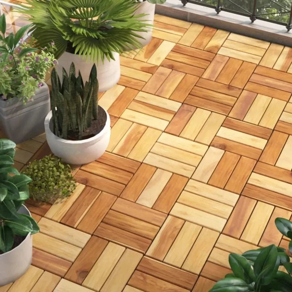 Wooden Interlocking Decking Tiles, Patio Flooring Outdoor Waterproof Floor Tiles Set, Patio Decor Flooring Tiles, 11.8"x11.8"