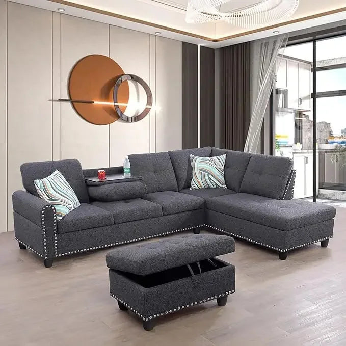 Sofa, Modern Linen Sofas Couches for Living Room Furniture Set, L-Shaped Modular Couch Upholstered Sectional, Living Room Sofa