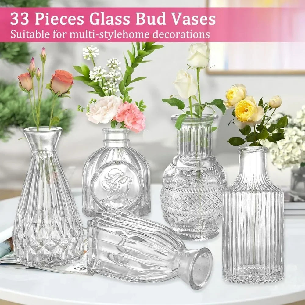 Lot de 66 vases en verre pour bourgeons, petits vases pour centres de table de mariage rustiques, mini vases en vrac pour décoration de table de maison, vases transparents