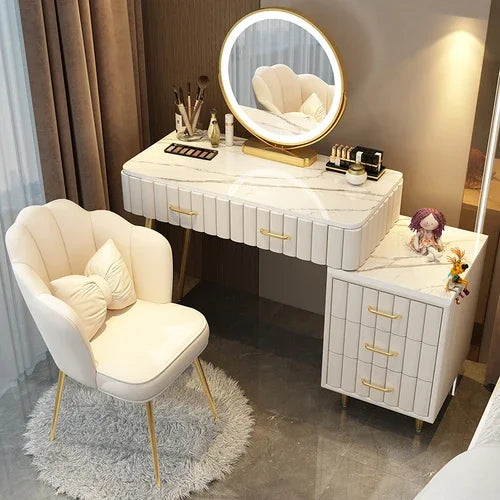 Coiffeuse de maquillage rose pour femmes, tiroir, miroir, table de toilette, support, meuble de rangement, coiffeuse de chambre, meubles de maison