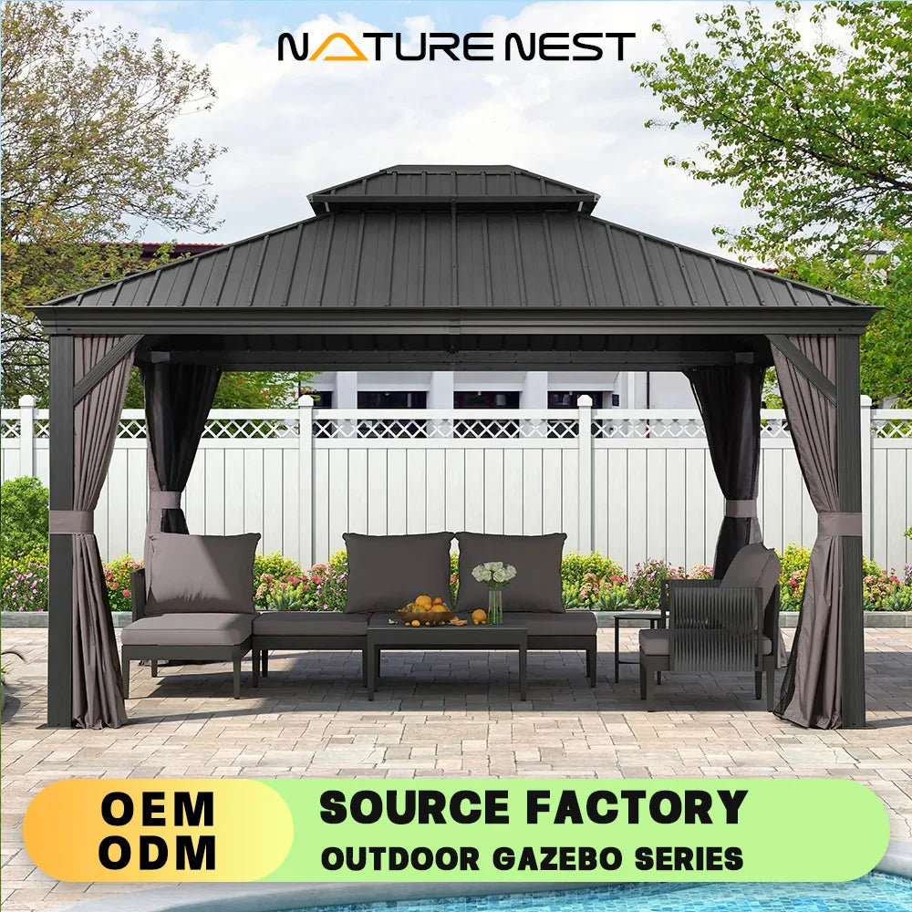 Pergola Véranda Gazebo Jardin 12' X 14'Balcon Moderne Auvent Maison Auvent Patio Arrière-cour Terrasse Pelouses Serre Remise solaire