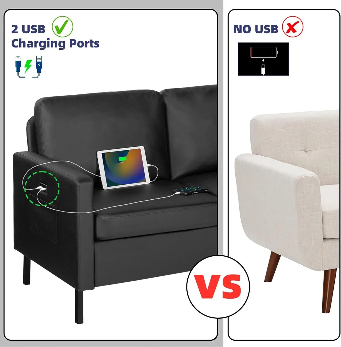 Sectional Sofa Set Couches Sofas Living Room Furniture Sets, Loveseat/Sofa/Set with USB & Accent Chair