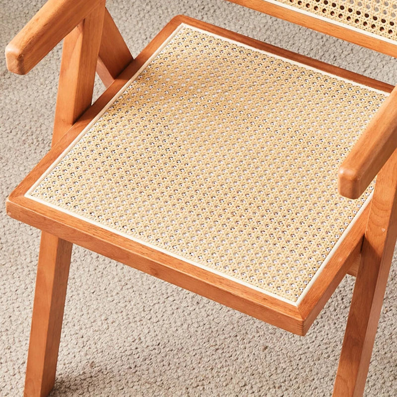 Sillas tejidas de ratán para alojamiento, hotel, uso doméstico, silla de comedor de madera maciza, respaldo con reposabrazos de troncos nórdicos, silla Chandigarh, madera de caucho