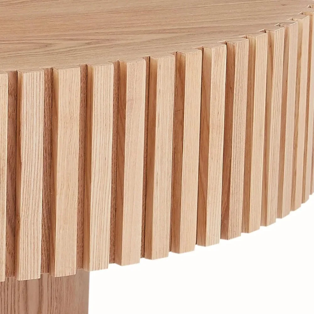 Mesa de centro redonda de 31,49'', mesa auxiliar de madera para sala de estar, mesa auxiliar moderna y contemporánea con tambor estriado circular, fácil montaje para