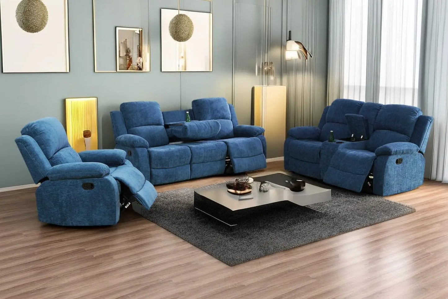 Reclining Sofas Set 3 Pieces Living Room Furniture Sets Leather Recliner Sofa Set Loveseat Chair Furniture Sofa Set