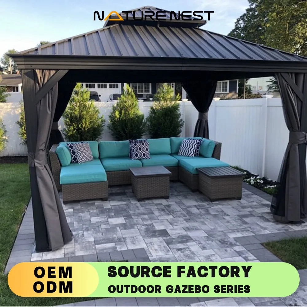 Pergola Auvent extérieur Gazebo épaissi 10' X 12' Patio Arrière-cour Terrasse Pelouses Loisirs Cour Jardin Pavillon Villa Cour