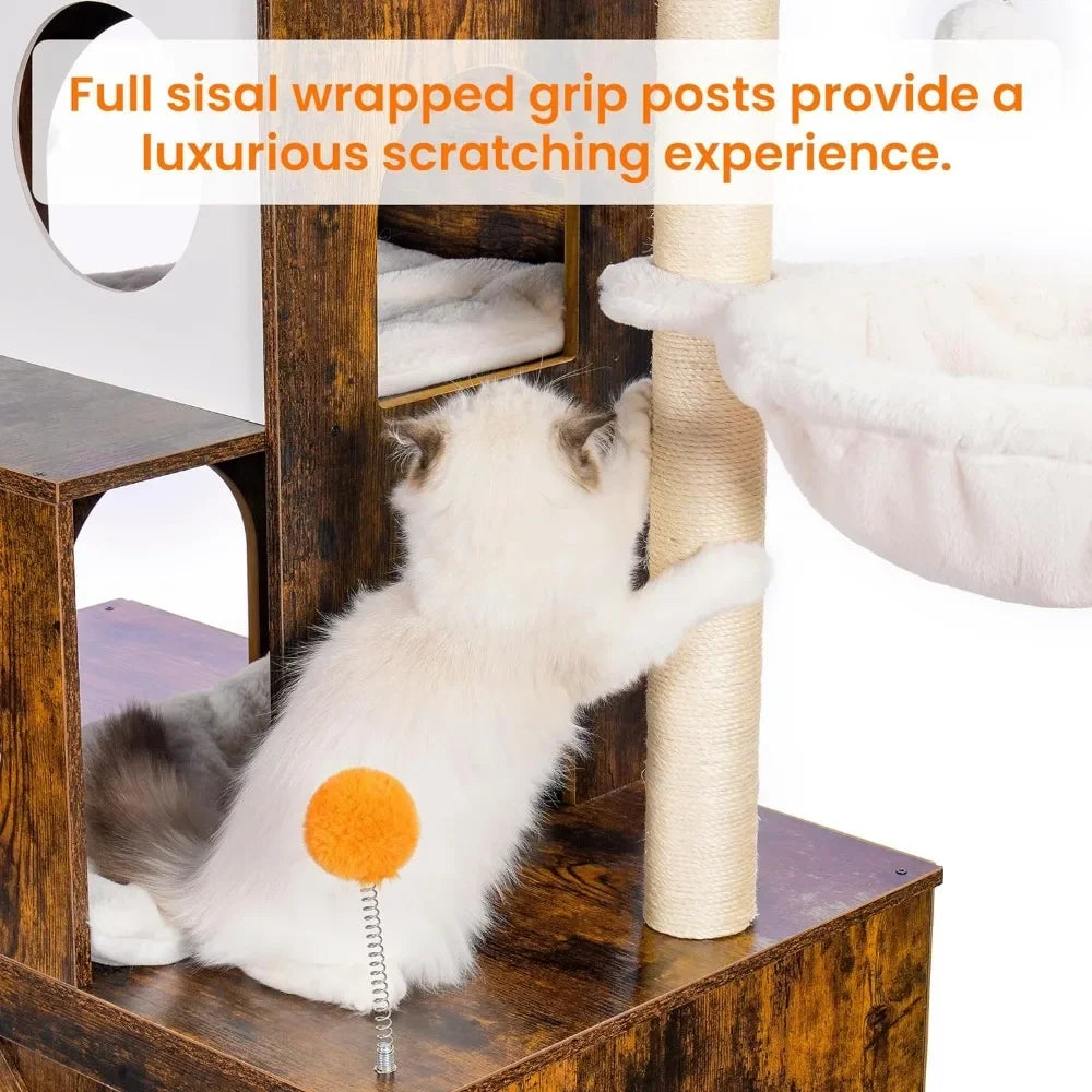 Cat Tree with Litter Box Enclosure for Indoor Big Cat and Large Cats 20 lbs Heavy Duty,with Scratching Posts Modern Cat Tower