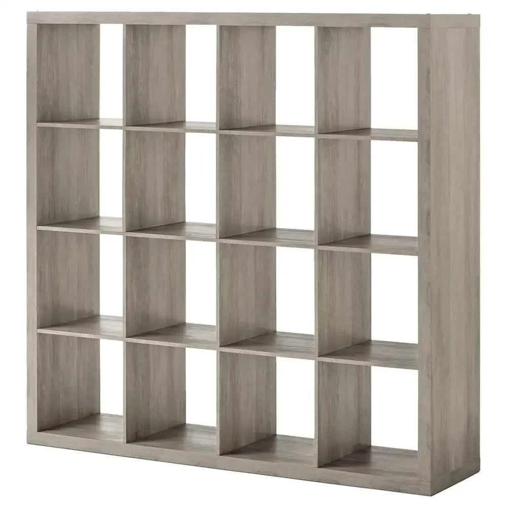 16-Cube Storage Organizer Rustic Gray Bookcase Furniture Shelves Display Modern Living Room Bedroom StorageBins Organizer Open