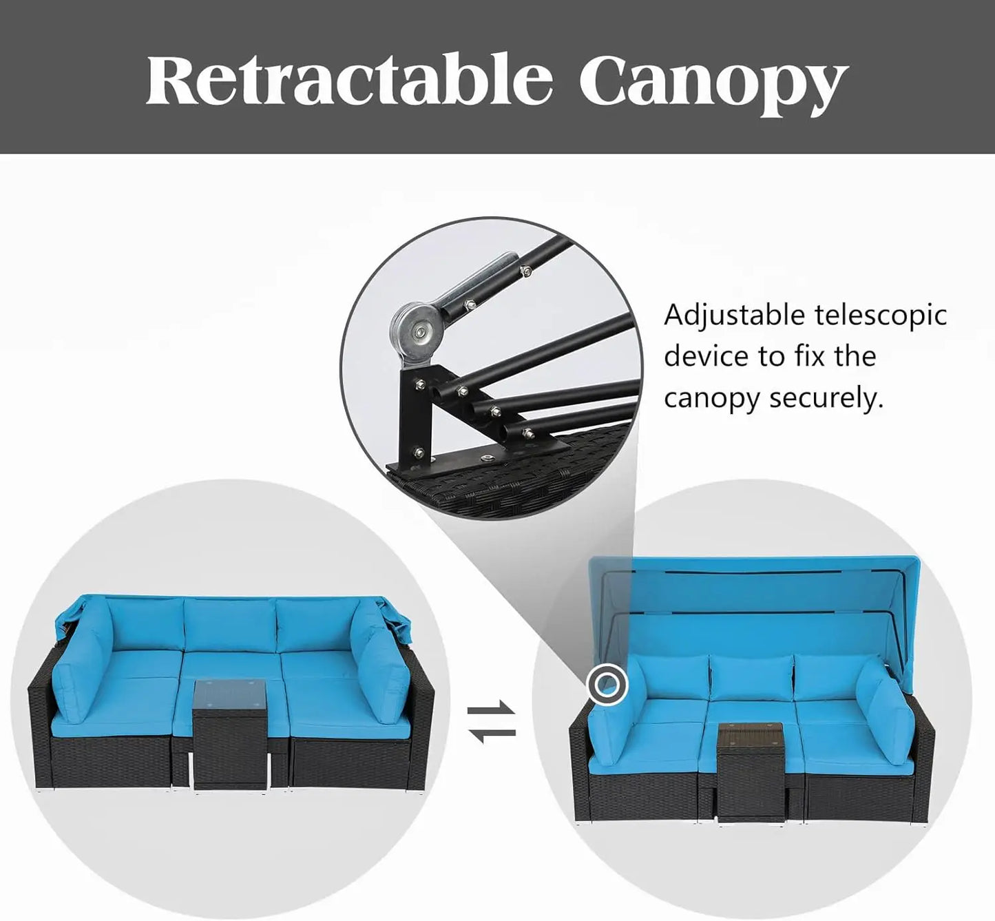 7 Pieces Patio Furniture Sets Daybed with Retractable Canopy,Rattan Sectional Sofa Set, Wicker Patio Seating Chairs