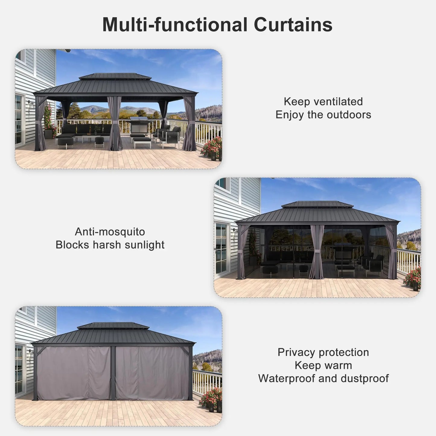 Sunshade Canopy14' X 20' Awning Patio Gazebo Garden  Courtyard Solar Shed Bbq Grill Modern Balcony Terrace Four Corner Pavilion