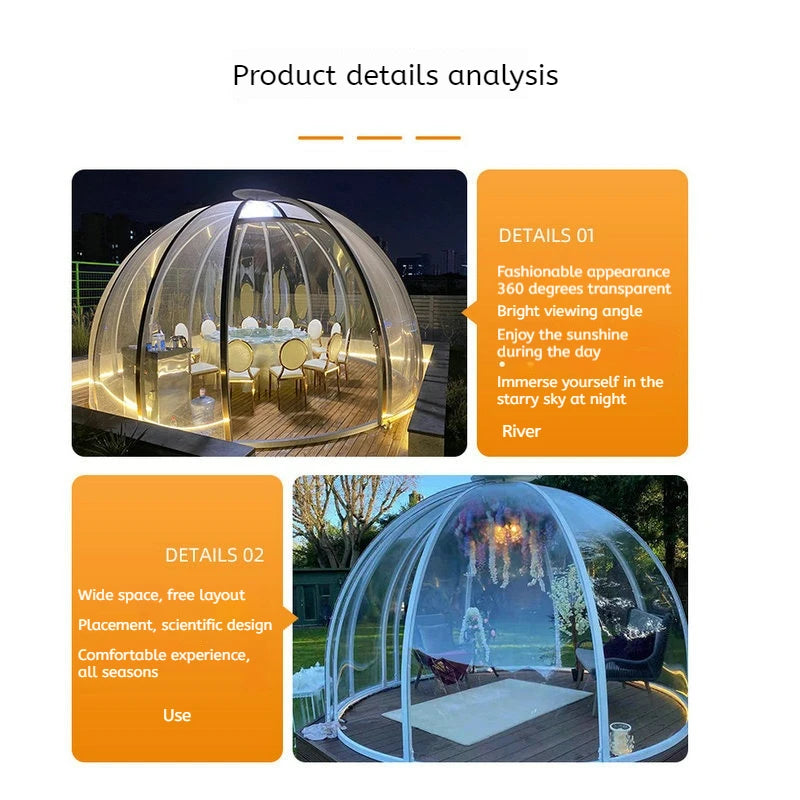 Transparent Dome Tent PC Star Vacancy Cabin Push-pull Mobile Tent Restaurant Mobile Glass Room Hotel 360° Observation Tent