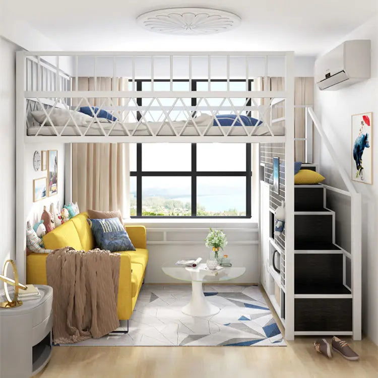 Children's Double Bed Second Floor Bunk Bed Double Layer Thickened Iron Children's Loft Bed Space Saving Multifunctional Bed