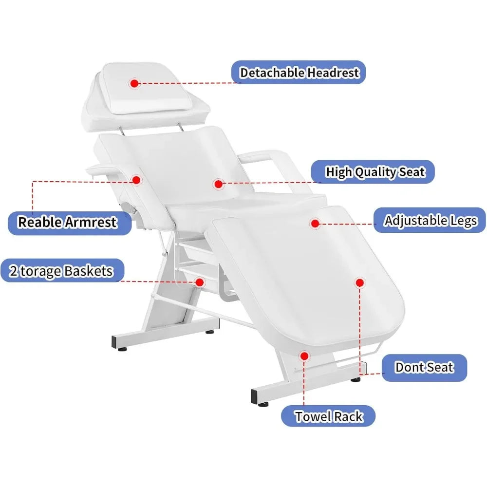 Chaise de pédicure. Chaise faciale Chaise de tatouage pour client Réglable 3 sections Multi-usages avec tabouret hydraulique pour esthéticienne Beaut