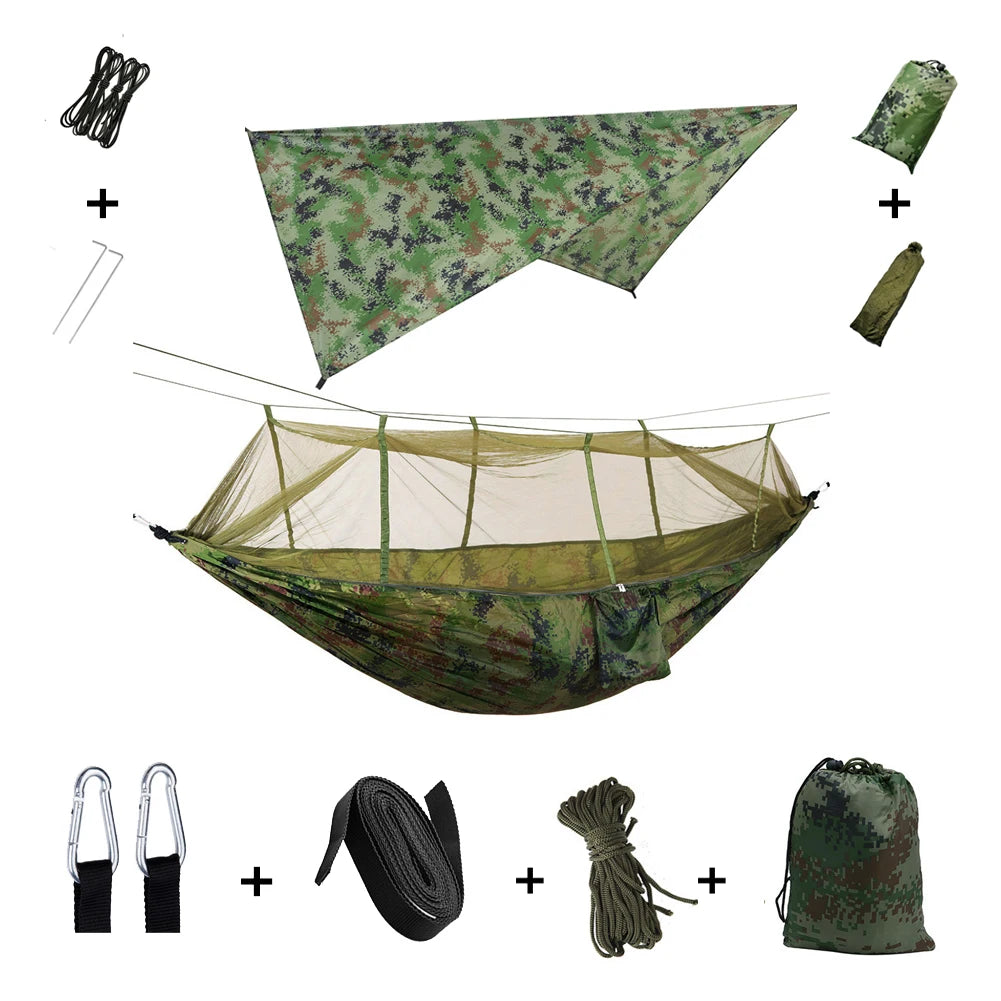 Anti Outdoor Camping Hammock With Mosquito Net And Rain Tent Equipment Supplies Shelters Camp Bed Survival Portable Hammock