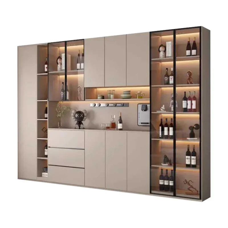 Grande armoire de cuisine moderne, buffet de rangement, garde-manger de cuisine autonome avec portes et tiroirs en verre, buffet