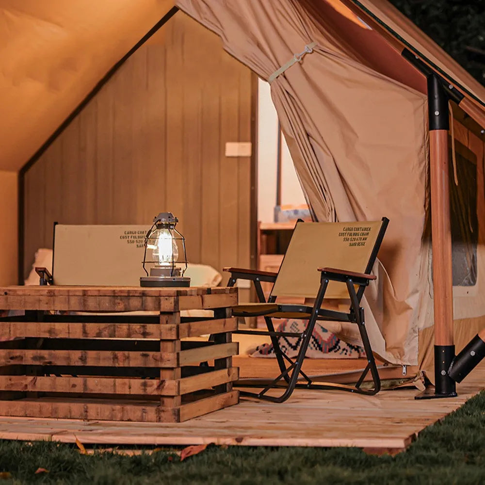 Tente de chasse sûre et robuste en tissu Oxford 900D Tente d'hôtel Safari en bois Glamping Four Seasons Cabin Petites tentes Safari Fournisseurs chinois