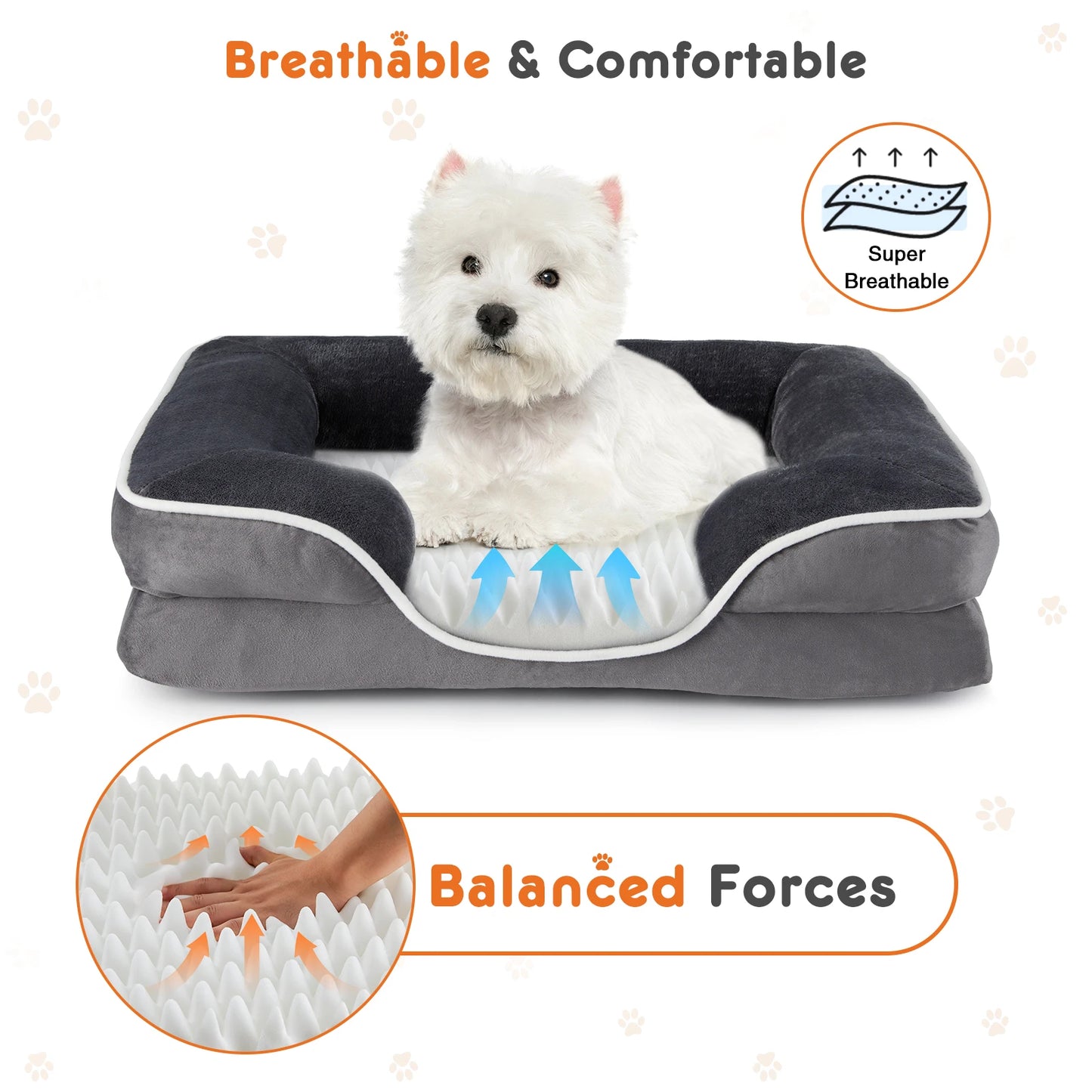 Lit orthopédique pour chien JHK Lit pour animaux de compagnie en mousse à mémoire de forme pour petits chiens et chats avec housse amovible lavable Base antidérapante Doublure imperméable