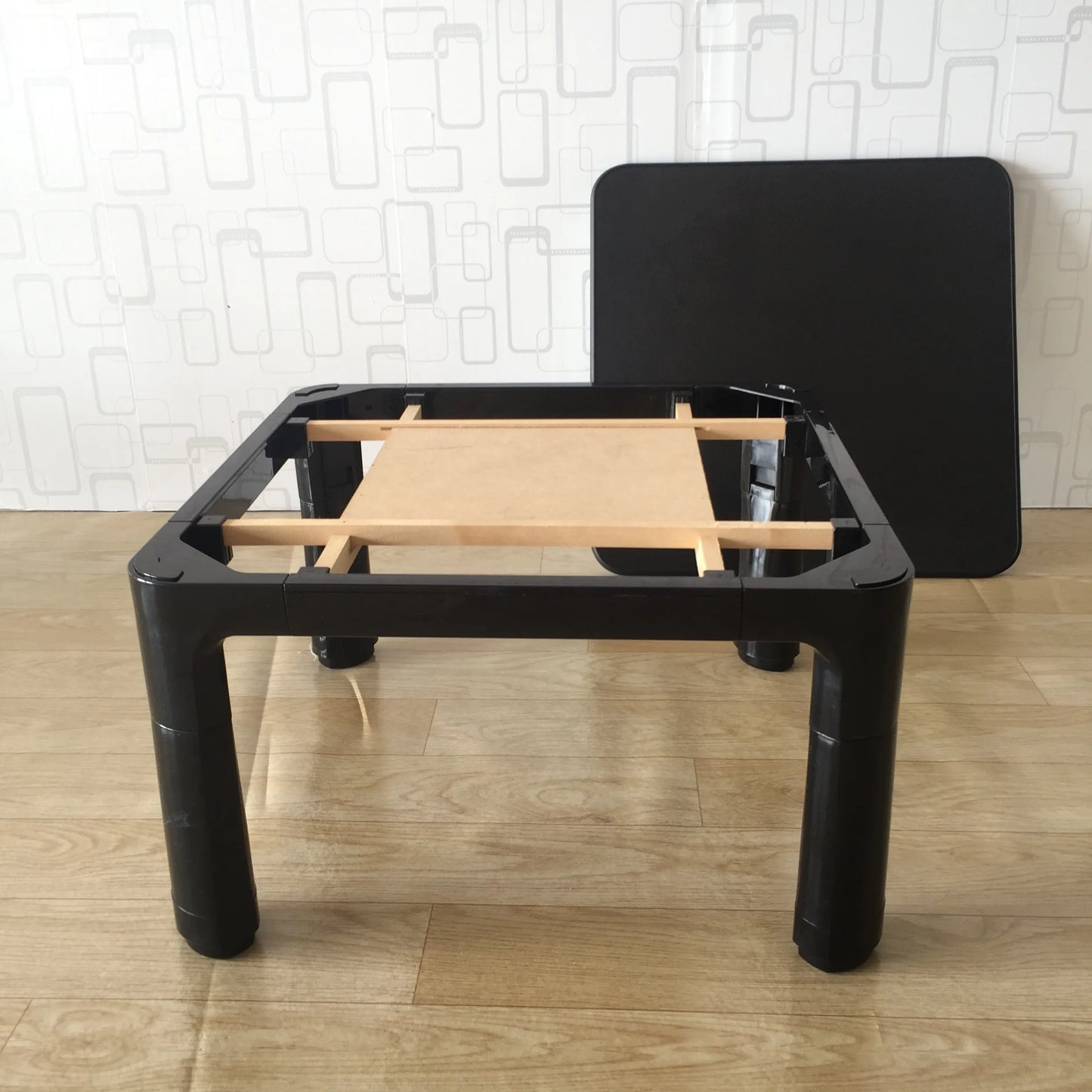 Patas de mesa Kotatsu japonesas, plegables, reversibles, con parte superior en blanco y negro, para sala de estar, mesa baja de centro con calefacción y calentador de pies