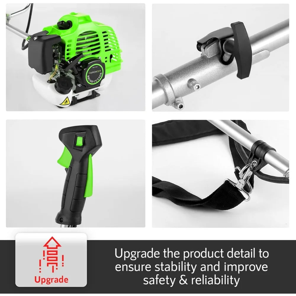 Weed Wacker 58CC Gas Powered with 4 Detachable Heads Straight Shaft 2-Cycle Gas Trimmer Brush Cutter 4 in 1 Gas Weed Eater