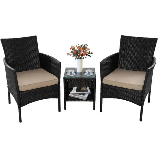 QJRBIAO Conversation Furniture 3-Piece Set PE Rattan Wicker Chair with Table Suitable for Patio, Poolside, Lawn and Other