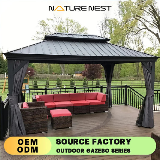 Gazebo de jardin HardTop 10'x14' Balcon moderne Nouveau style Vente d'usine Double toit pour patio Pelouse Balcon moderne Auvent Maison