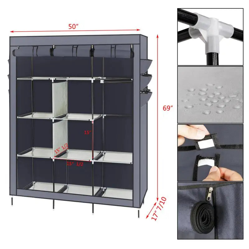 Armoire de rangement portable anti-poussière et étanche, étagère de rangement pour vêtements en tissu non tissé, meubles de chambre à coucher