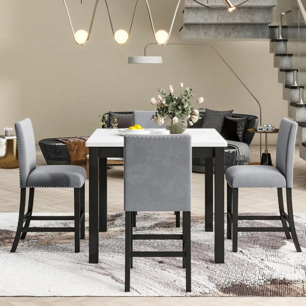 Dining Table Set for 4, Counter Height Dining Table Set, 5 Piece Dining Room Table Set for Kitchen and Living Room Furniture