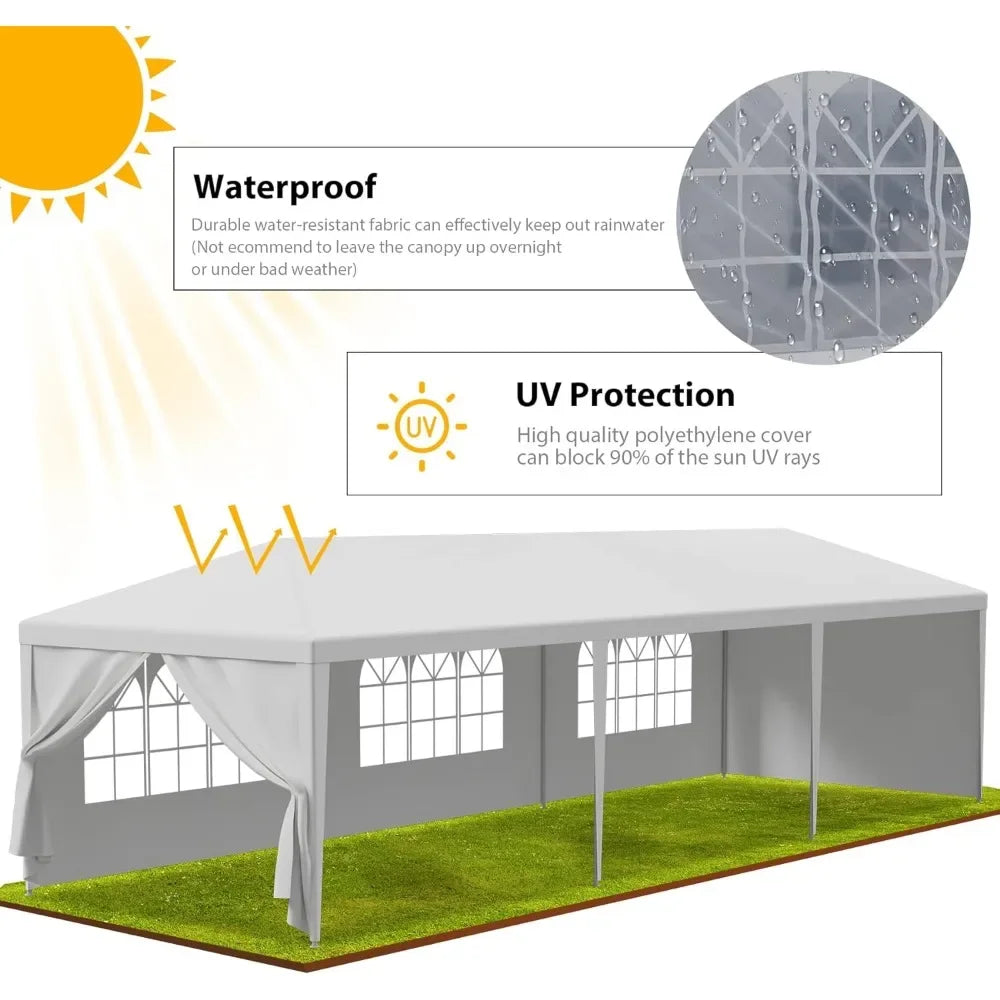 Auvent extérieur Tente Patio Camping Gazebo Abri Pavillon 10'x30' Traiteur Fête Mariage Barbecue Événements Tente Parois latérales amovibles