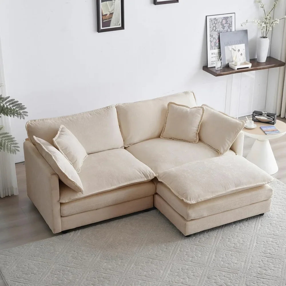 Deep Seat Sectional Sofa Cloud Couch with Ottoman,Modern Chenille Comfy Upholstered Modular Sofa L Shaped Couch