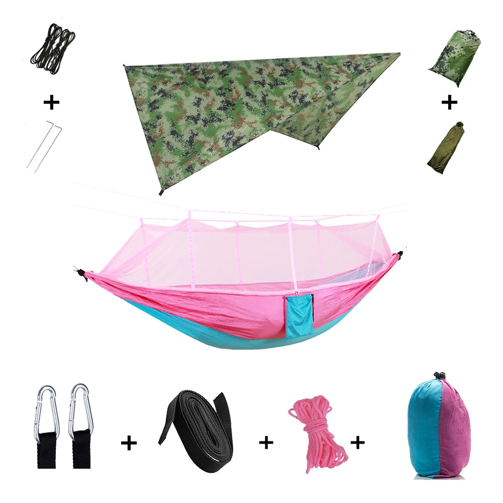 Anti Outdoor Camping Hammock With Mosquito Net And Rain Tent Equipment Supplies Shelters Camp Bed Survival Portable Hammock