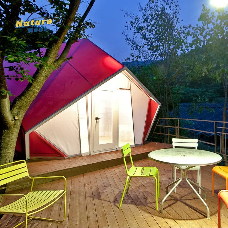 Tienda de campaña con forma de cubo y forma de cápsula glamping de polígono Pupa, tienda de campaña de PVDF para hotel, iglú, safari, glamping comercial, camping, arquitectura de concha de capullo