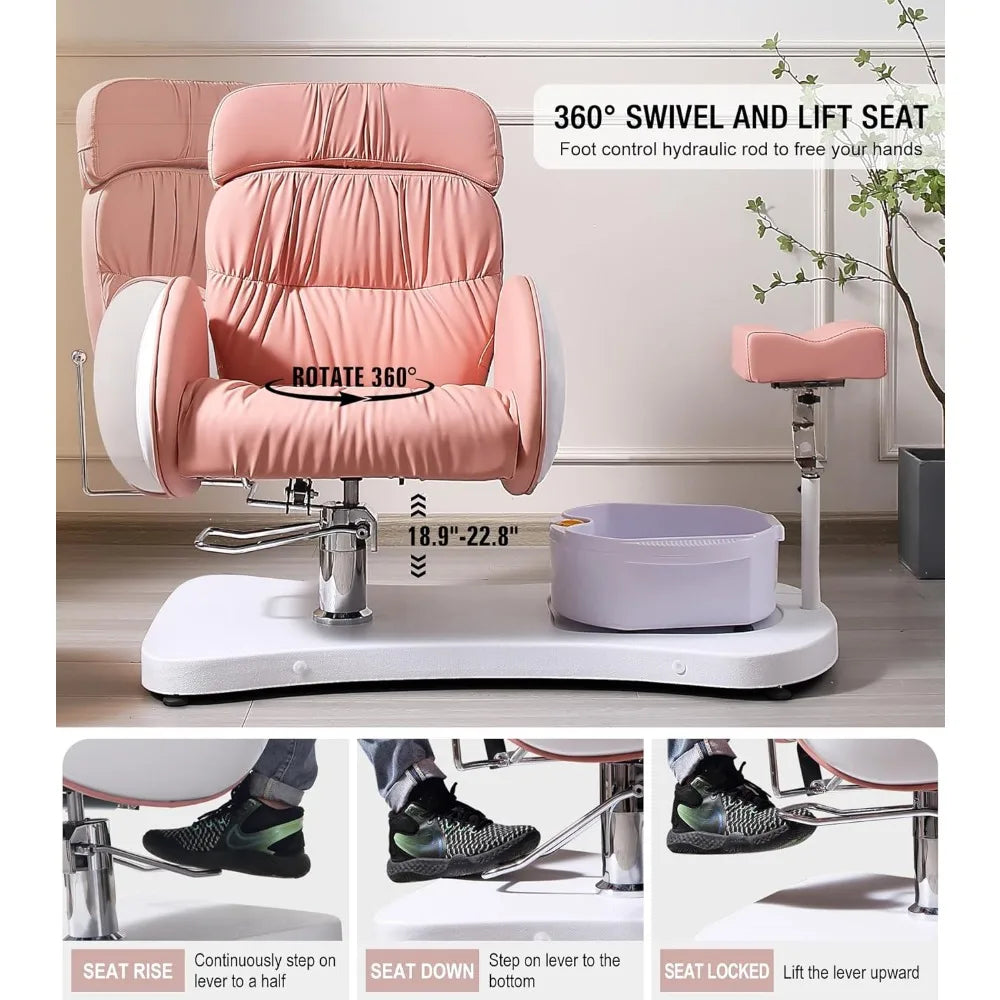 Pedicure Chair.Pedicure Foot Spa, Hydraulic Pedicure Chair For Nail Tech No Plumbing, 360 Swivel Reclining Pedicure Unit