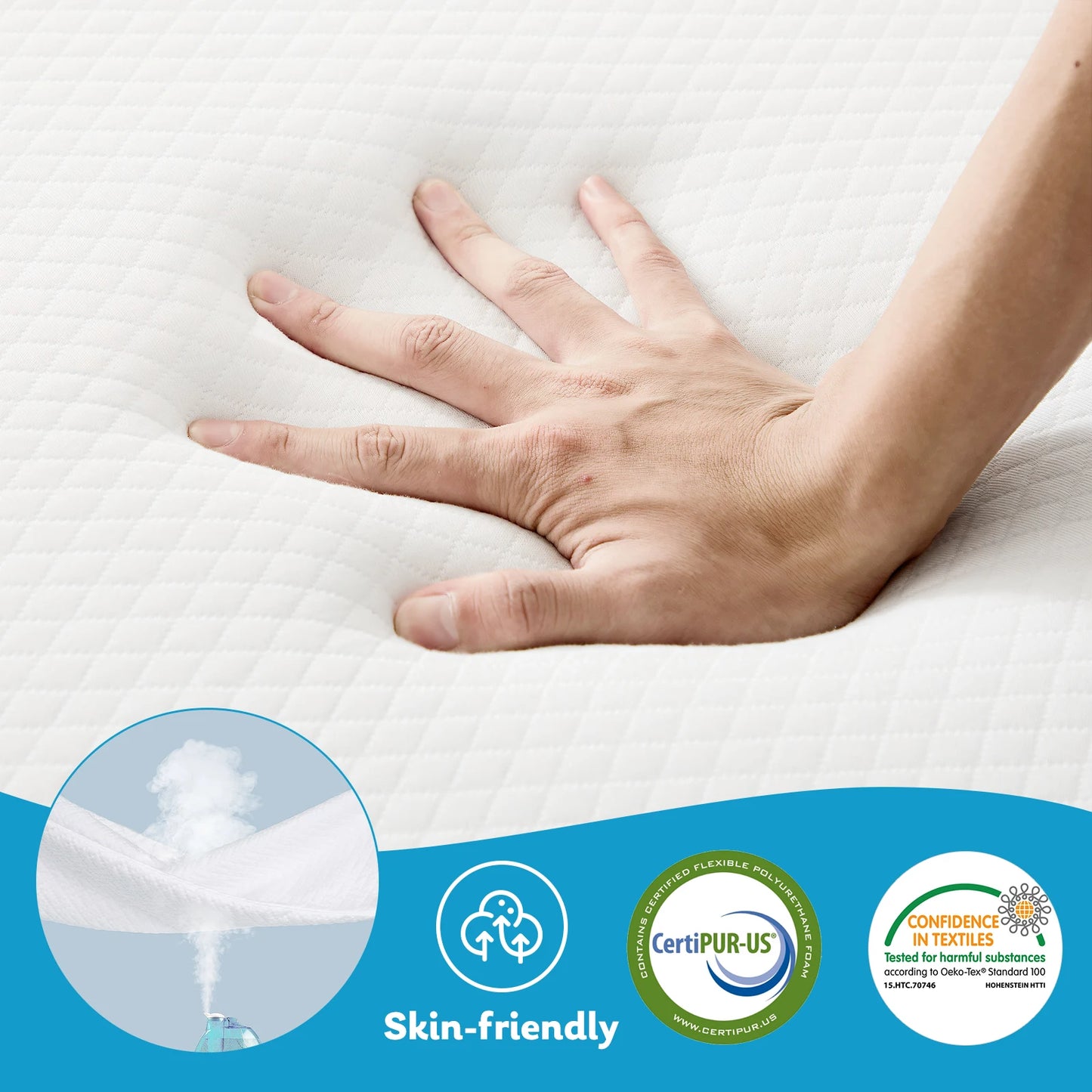 Cama de suelo portátil plegable de tres pliegues JHK, certificada por CertiPUR-US, adecuada para viajes, campamentos y yoga, tacto suave y cremallera flexible