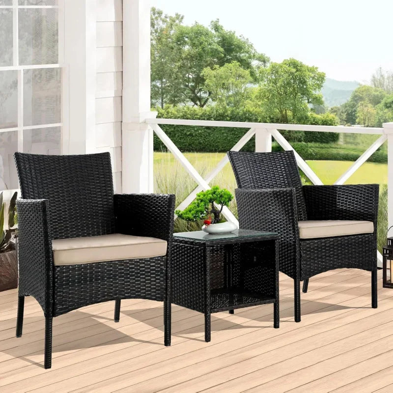 QJRBIAO Conversation Furniture 3-Piece Set PE Rattan Wicker Chair with Table Suitable for Patio, Poolside, Lawn and Other