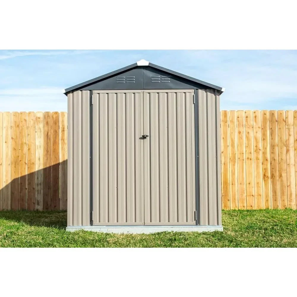 Abri de rangement extérieur en acier galvanisé avec portes battantes verrouillables doubles pour le rangement dans la cour ou sur le patio, abri de rangement en métal 6x4