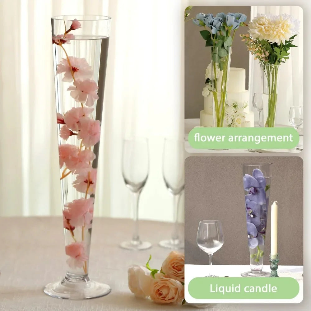 Sets of 6 Flower Vase Decoration Home Decorations Clear Trumpet Vases 24" Height, ,Craft and PartyWedding, Graduation,Room Decor