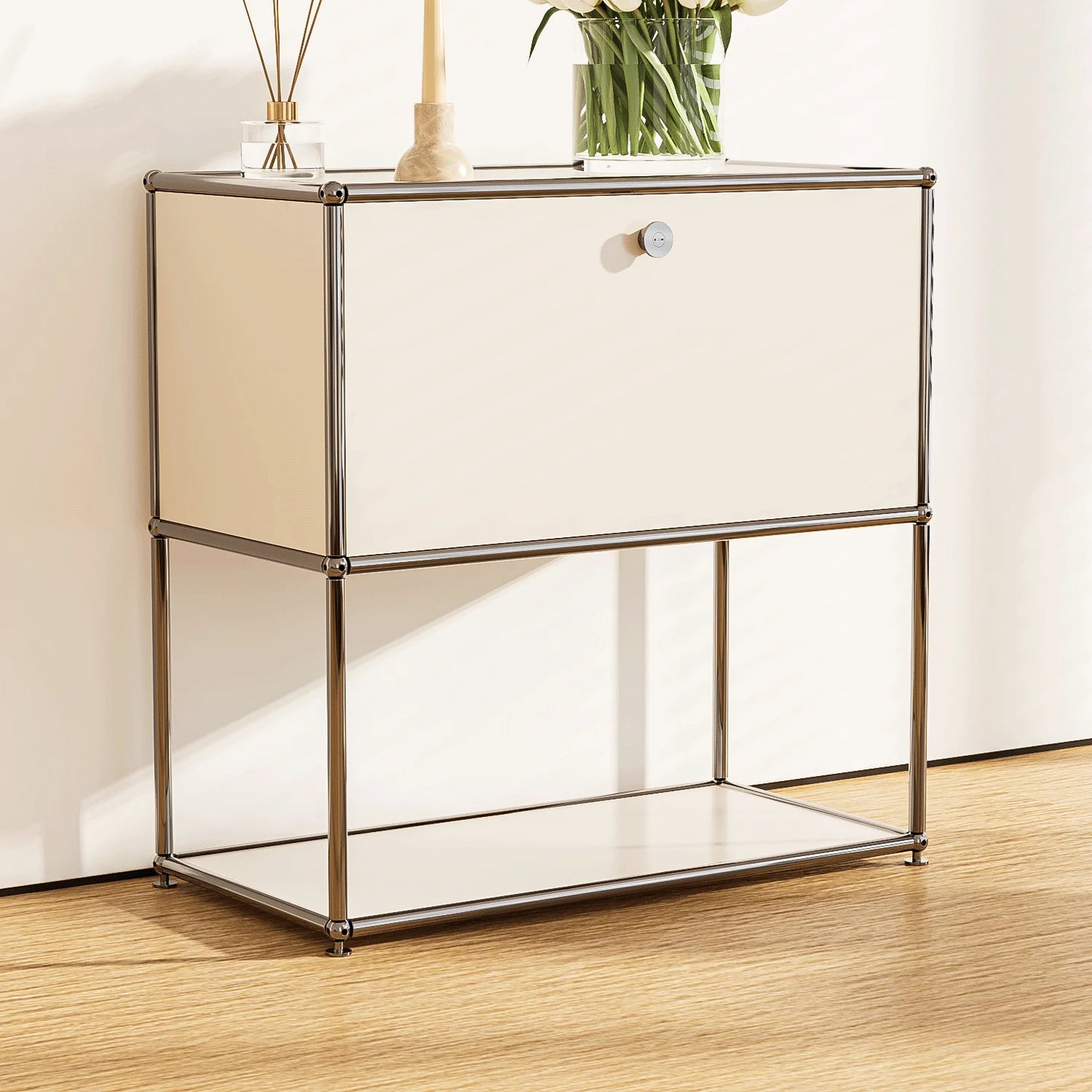 White Haller Storage Cabinets Storage Shelf Modular Furniture Stainless Steel Metal Board for Office Living Room Cabinet