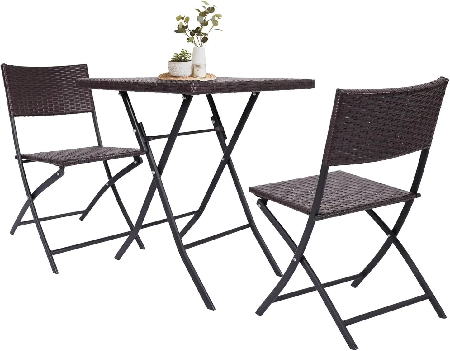 Ensemble de 3 chaises de bistrot pliantes en rotin tissées à la main pour petit balcon, meubles de patio avec table carrée légère