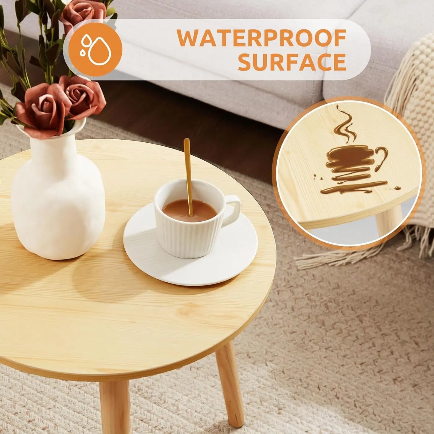 Small Round End Table Removable Mini Desk Wooden Coffee Side Table Living Room Furniture Sofa Bedside Round Table Bedroom Home