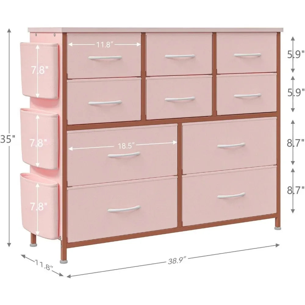 Commode pour chambre à coucher avec 10 tiroirs Recamera Furniture Coiffeuse avec miroir Couloir Tables de nuit Entrée (rose) Placard