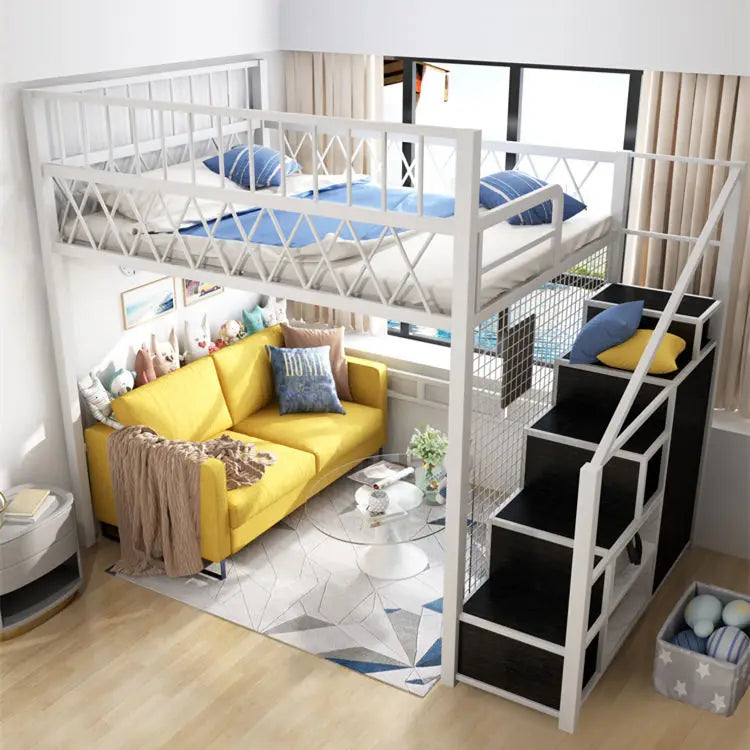 Children's Double Bed Second Floor Bunk Bed Double Layer Thickened Iron Children's Loft Bed Space Saving Multifunctional Bed