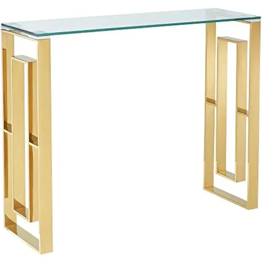 Accueil Laila Console Table en acier inoxydable et verre, 47" de large, or, transparent Table console pour meubles de salon de couloir