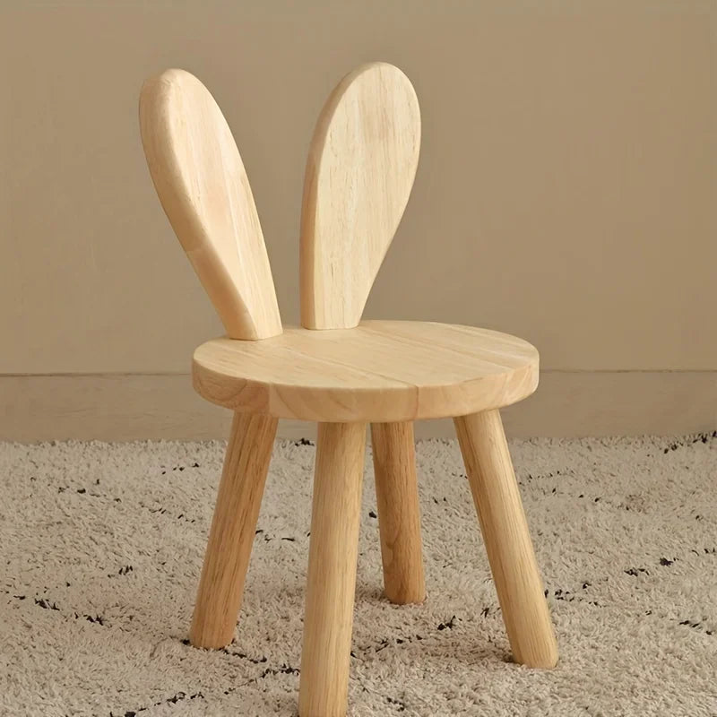 Taburete pequeño creativo de madera maciza con orejas de conejo, taburete pequeño decorativo para niños