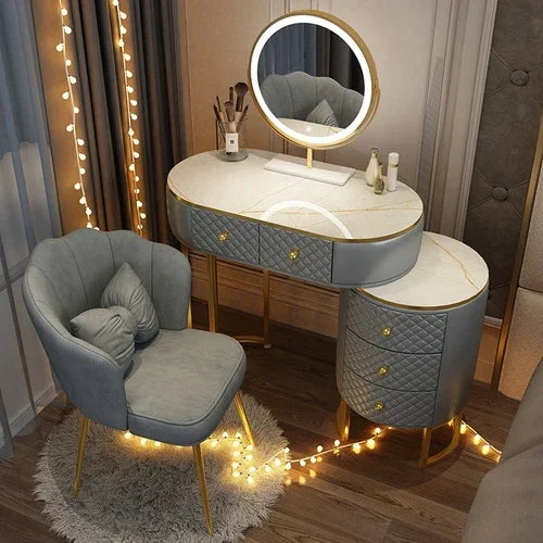 White Women Makeup Vanity Table Drawer Mirror Dresser Stand Makeup Table Storage Cabinet Coiffeuse Miroir Home Furniture