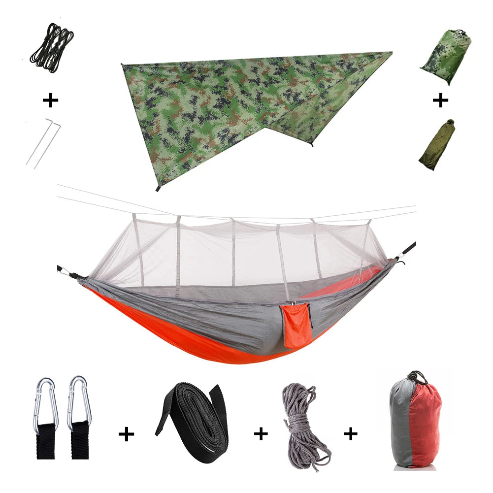 Anti Outdoor Camping Hammock With Mosquito Net And Rain Tent Equipment Supplies Shelters Camp Bed Survival Portable Hammock