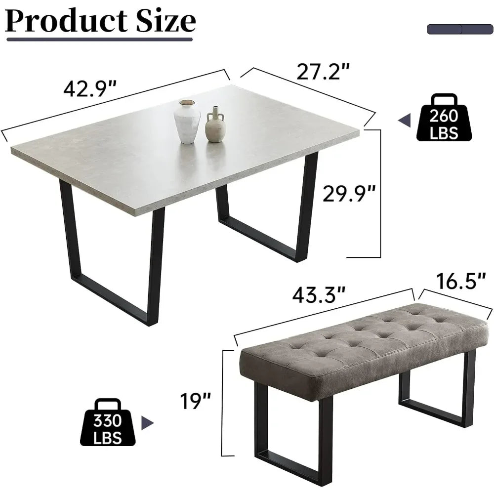 Ensemble de table à manger avec banc, table de cuisine moderne 3 pièces avec siège, banc d'angle et banc pour meubles de salle à manger familiale